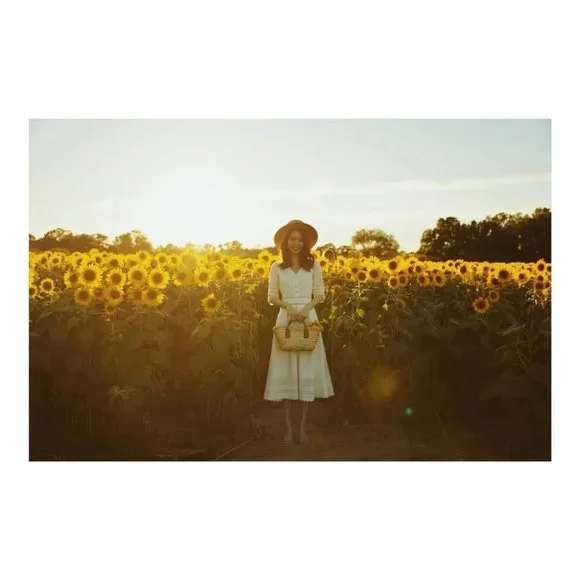 NEW — Simple Retro 100% Cotton Vintage White V-Neck Midi Victorian Dress - Picture 7 of 13